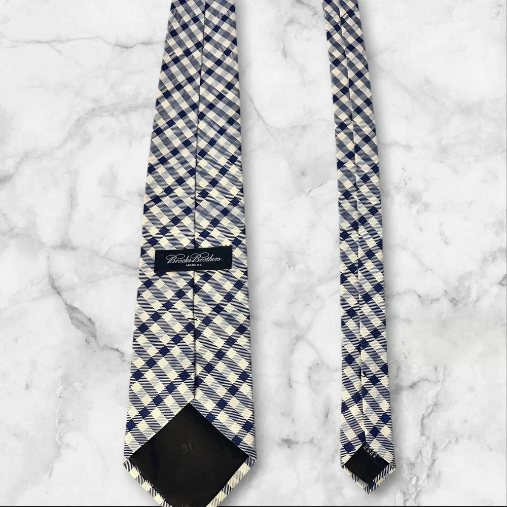 brooks brothers makers silk tie‎ blue check width 3.5